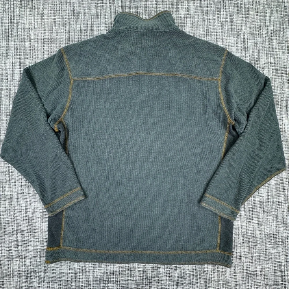 Tommy Bahama Jeans Men's 1/4 Zip Sweater XL Gray Waffle Knit Contrast Stitch